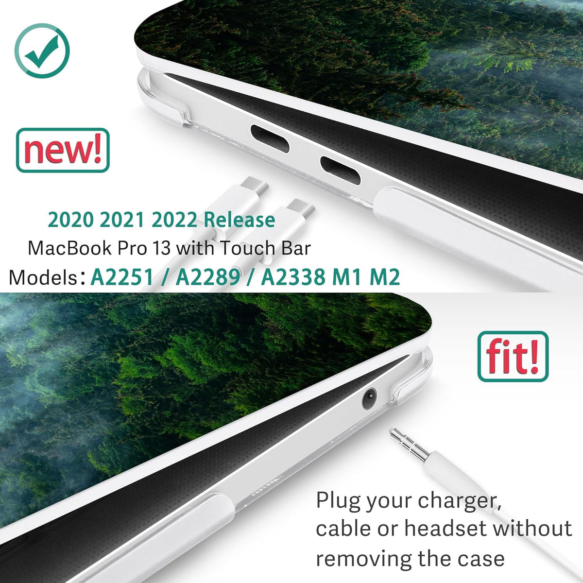 May Chen Compatible with MacBook Pro 13 inch Case 2022 2021 2020 Release Models A2338 M2 M1 A2251 A2289, Plastic Hard Shell Case for MacBook Pro 13 inch with Touch Bar Fits Touch ID, Forest