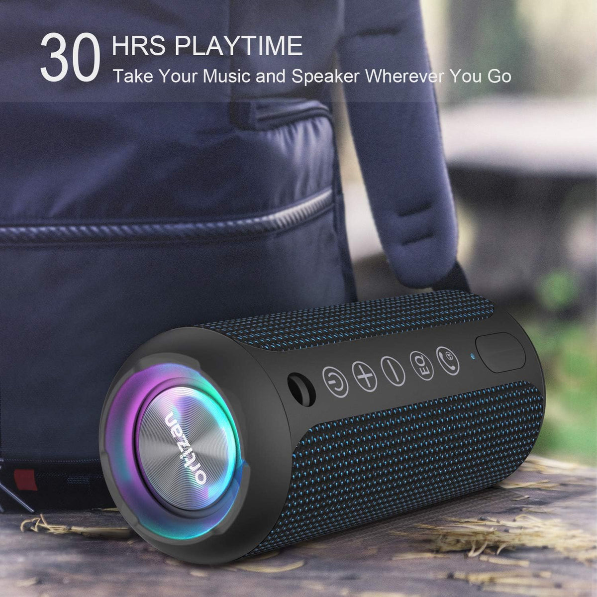 Ortizan Portable Bluetooth Speakers, IPX7 Waterproof Wireless Speaker with 24W Loud Stereo Sound, Outdoor Speaker with Bluetooth 5.3, Deep Bass, RGB Lights, Dual Pairing, 30H Playtime for Home, Party