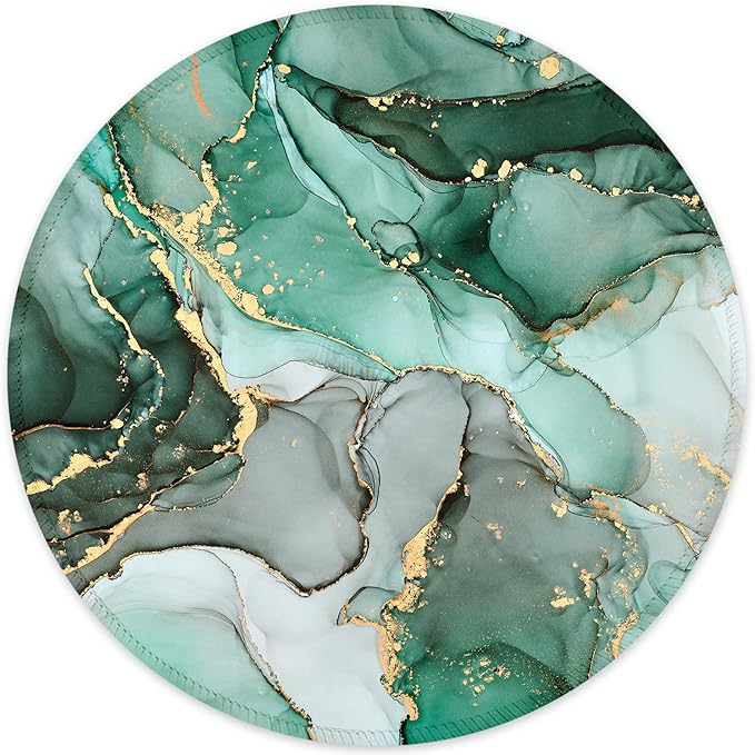 ITNRSIIET Round Mouse Pad with Stitched Edge Premium-Textured Waterproof Non-Slip Rubber Base Desktop Protection Mat Diameter 8.7 inches, Green Marble Texture
