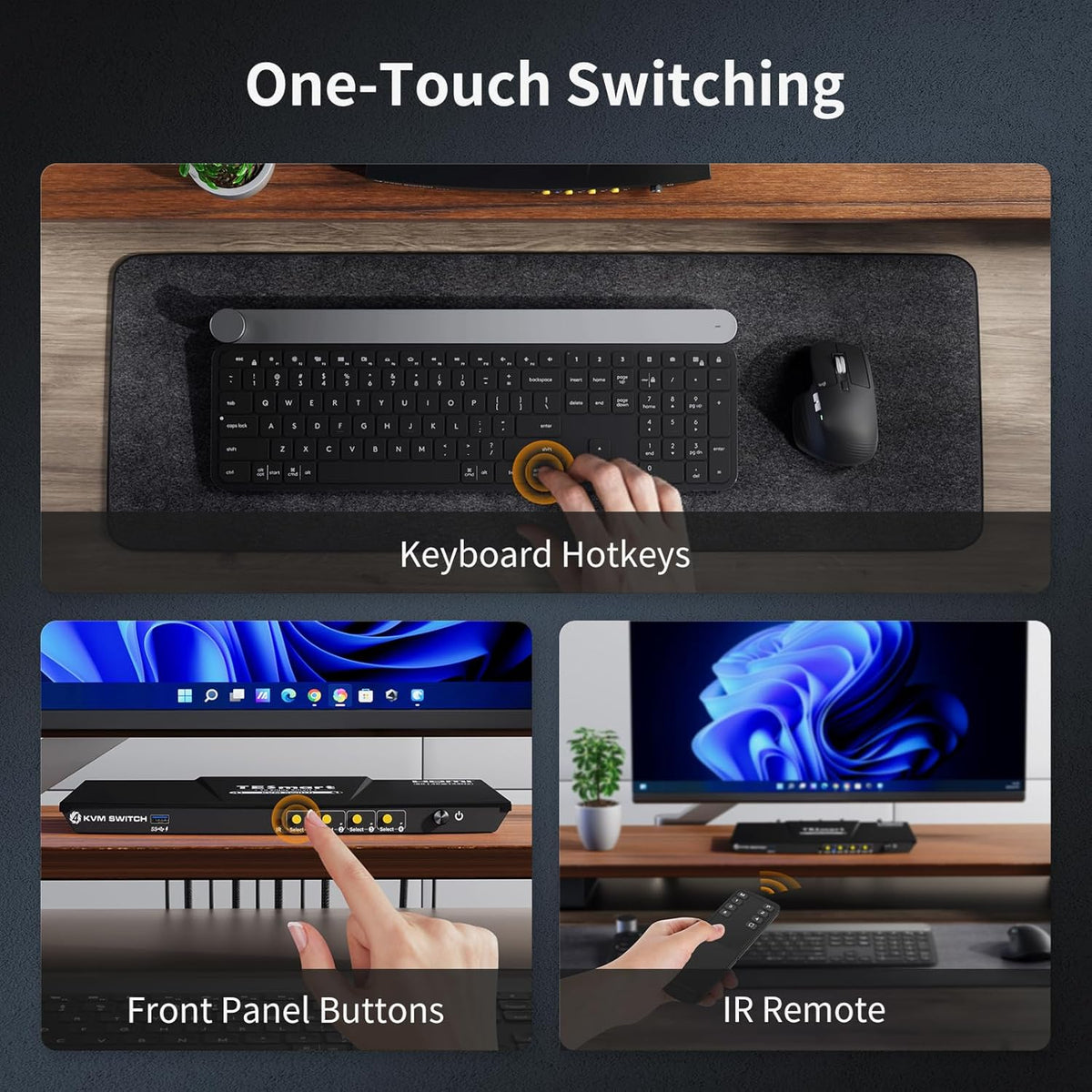 TESmart 8K@60Hz HDMI KVM Switch 1 Monitor 4 Computers USB 3.0, KVM Switch 4 Port 4K@144Hz for Gaming, Custom Hotkey Switch, EDID, Audio&Microphone, ADI Chip and All Input Cables
