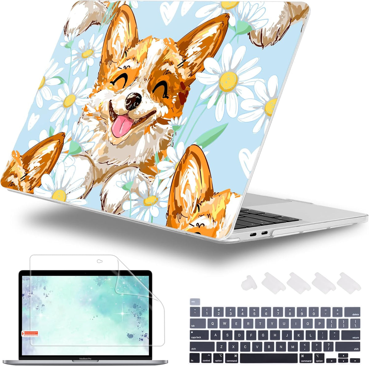 for MacBook Pro 16 inch Case 2019 2020 Release Model A2141, Plastic Hard Shell Cover with Keyboard Cover & Screen Protector for MacBook Pro 16 inch with Touch Bar & Touch ID, Cute Corgi Dog