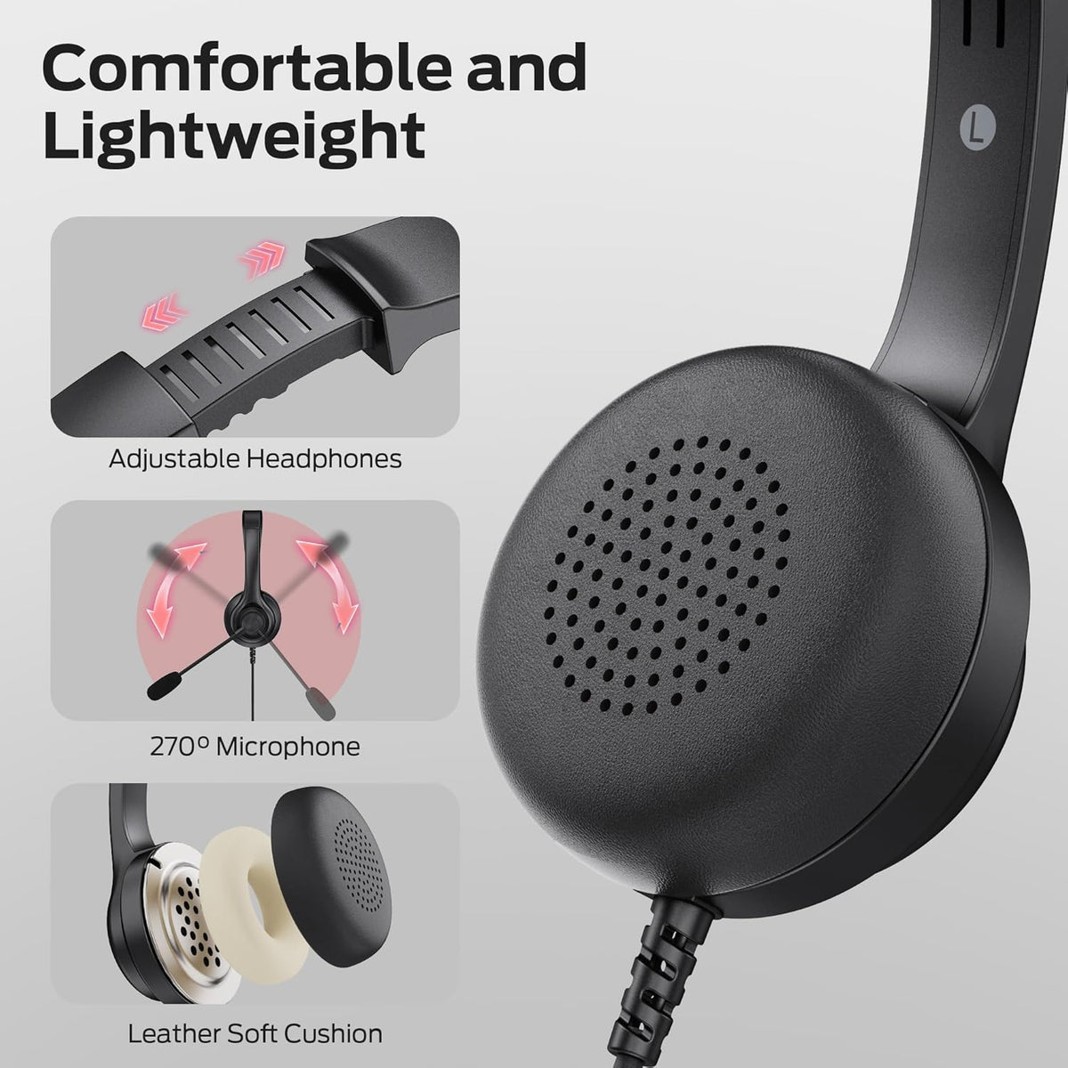 Monster VoiceLink 100 Wired Binaural Headset for PC/Laptop, Computer Headset Stereo Headphones with Microphone, Clear Talk USB-C Wired Headphone for Office, Telephone Counselling Services Work