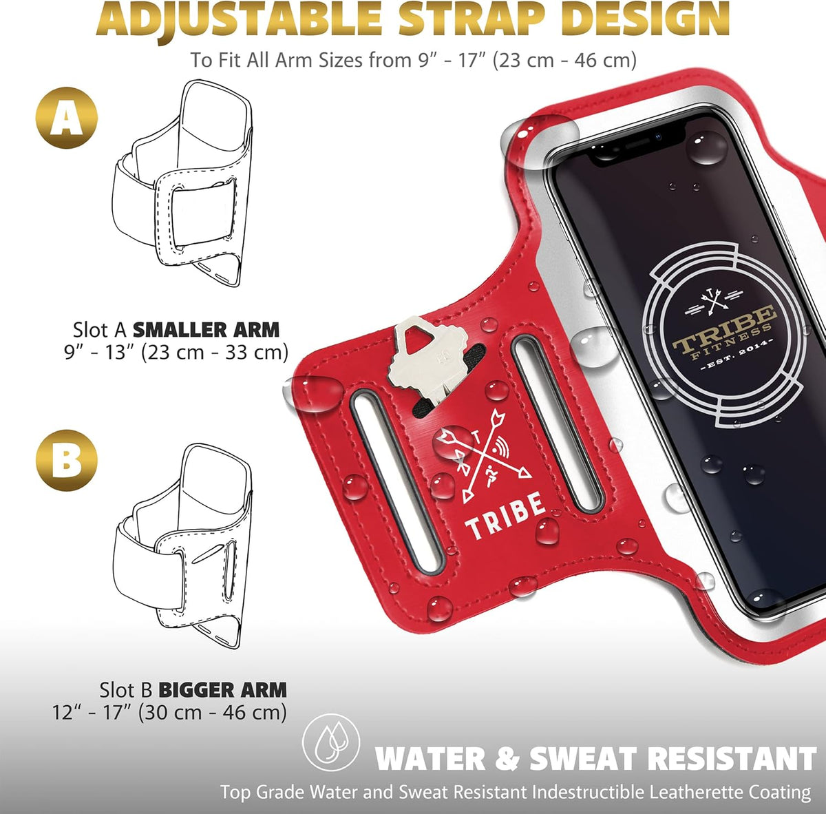 TRIBE Running Phone Holder Armband. iPhone & Galaxy Cell Phone Sports Arm Bands for Women, Men, Runners, Jogging, Walking, Exercise & Gym Workout. Fits All Smartphones. Adjustable Strap, CC/Key Pocket