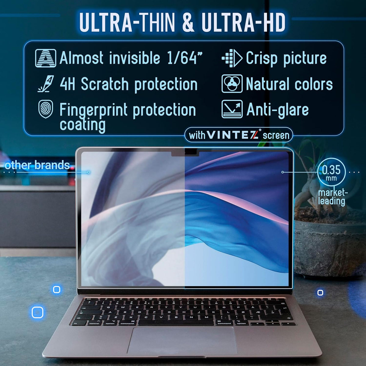VINTEZ Magnetic Blue Light Screen Protector Compatible With MacBook Air 15" 2023, 2024, M2, M3 Anti Blue Light Blocking Filter for Laptop
