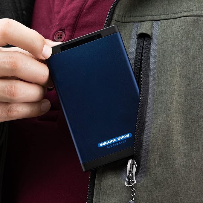 SecureData SecureDrive BT 1TB SSD Hardware Encrypted USB 3.0 Ext Drive FIPS 140-2 Level 3 Unlock via Phone app TAA Compliant CJIS HIPAA CMMC GDPR Compliant Works with Mac and Win Free AV