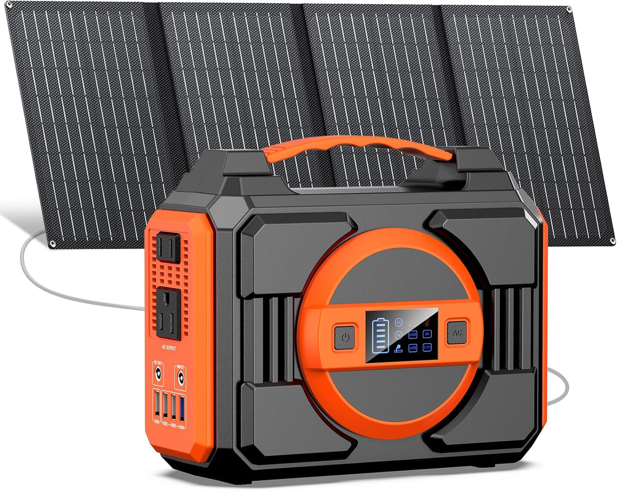 Solar Powered Generator 300W Rated, Portable Solar Generator Power Station with Solar Panels 40W Included, 220Wh Sola Power Bank with AC Outlet 110V Pure Sine Wave for Home Use Camping Outdoor