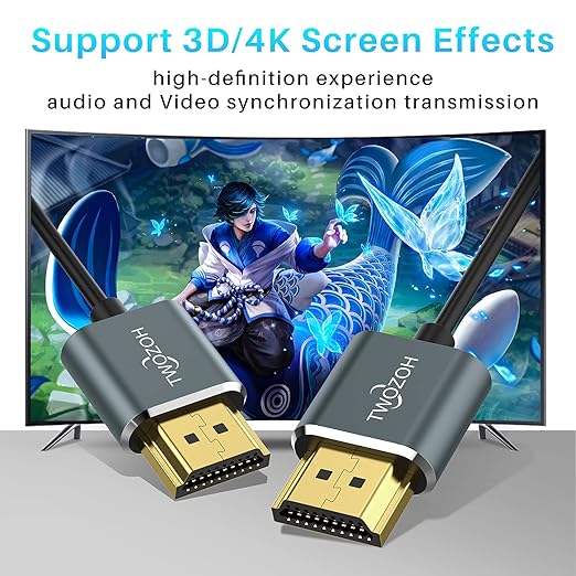 Twozoh Ultra-Thin HDMI to HDMI Cable 10FT, Hyper Slim HDMI 2.0 Cable, Extreme Flexible HDMI Cord Support 3D/4K@60Hz, 2160P, 1080P