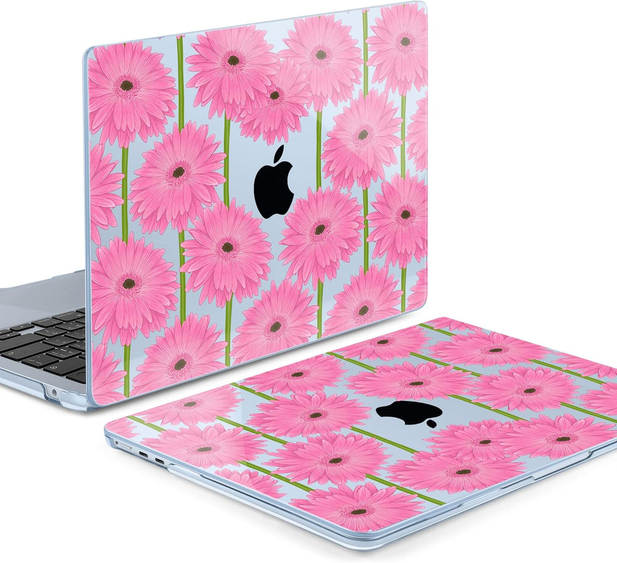 MEEgoodo Case for M4/M3/M2 MacBook Air 13.6 inch Case 2025 2024 2022, Fit Model A3240/A3113/A2681, Laptop Hard Shell with Keyboard Cover Compatible with MacBook Air 13 inch, Pink Gerbera Flower