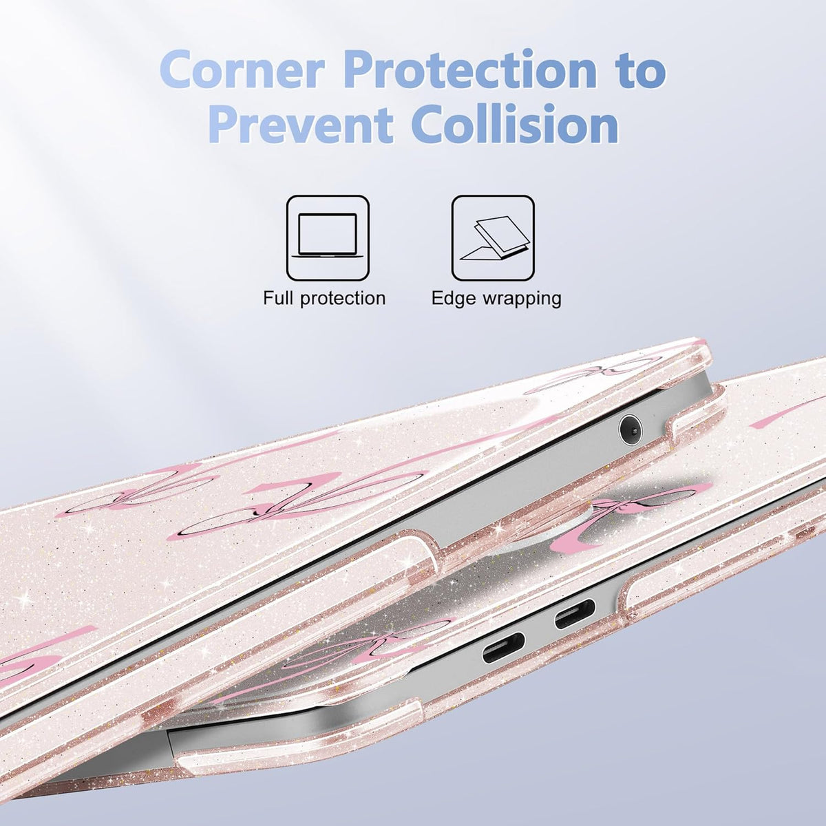 May Chen Case for MacBook Pro 13 inch M2 2023,2022,2021,2020 A2338 M1 A2251 A2289, Plastic Hard Shell Case for MacBook Pro 13" with Touch Bar Fits Touch ID, Sakura Pink Glitter Bow