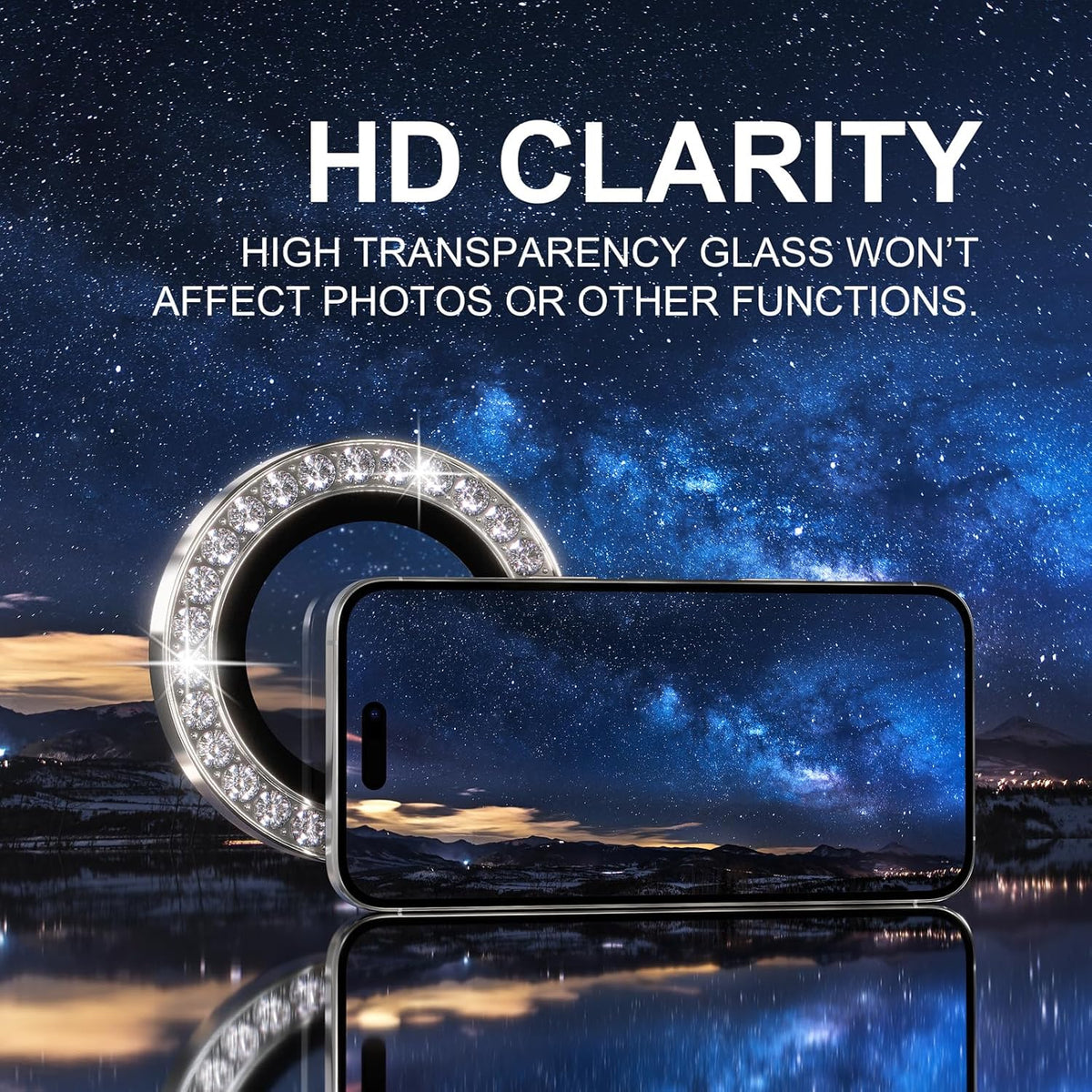 Choiche Compatible for iPhone 16 Pro/iPhone 16 Pro Max Camera Lens Protector Bling, 9H Tempered Glass Camera Cover Screen Protector Metal Ring Decoration Accessories (Diamond-Titanium Natural)