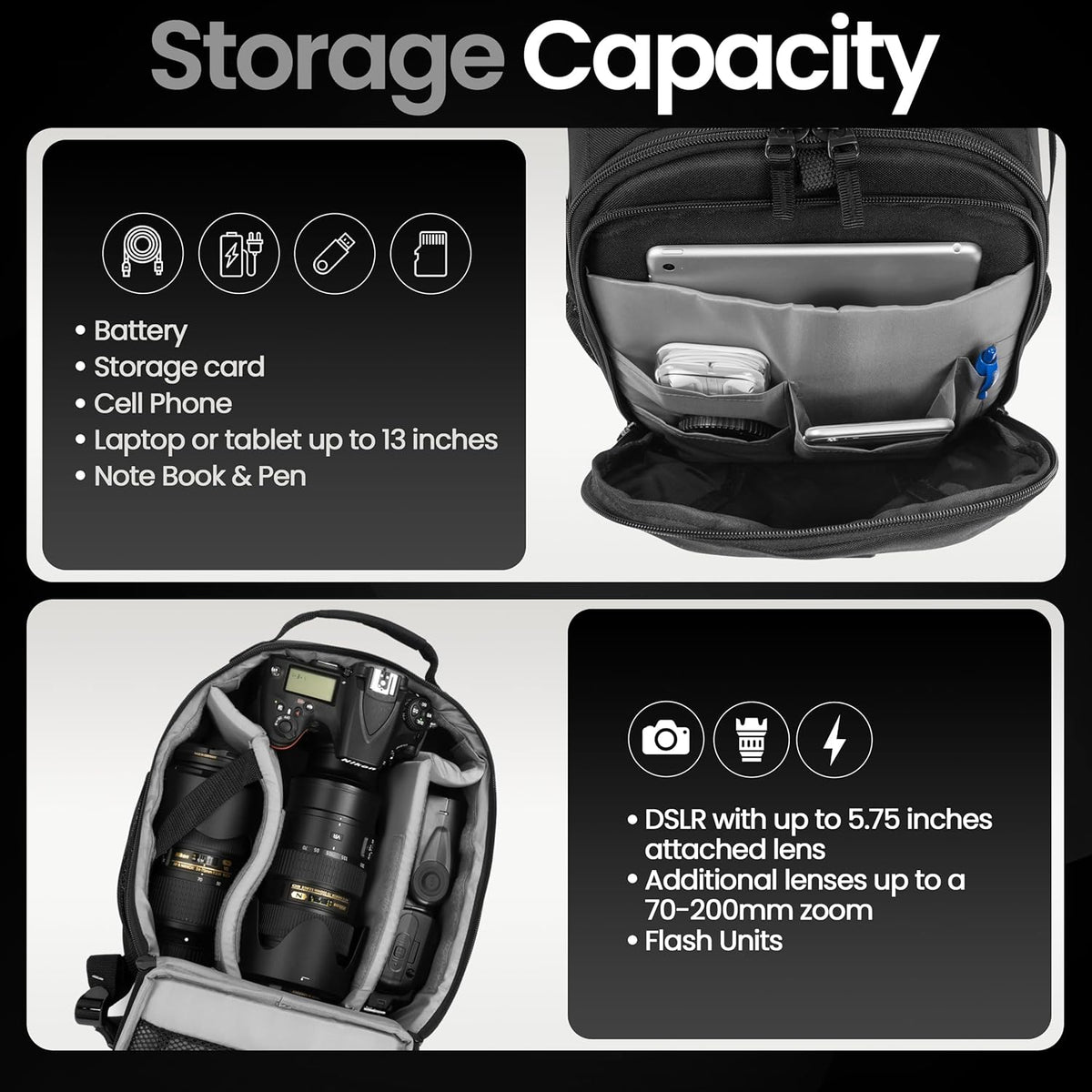 Tamrac Jazz 84 v2.0 Camera Backpack for Photographers, DSLR Camera Bag with Laptop Compartment, Professional Photography Backpack, Travel Camera Carrying Case with Adjustable Shoulder Straps – Black