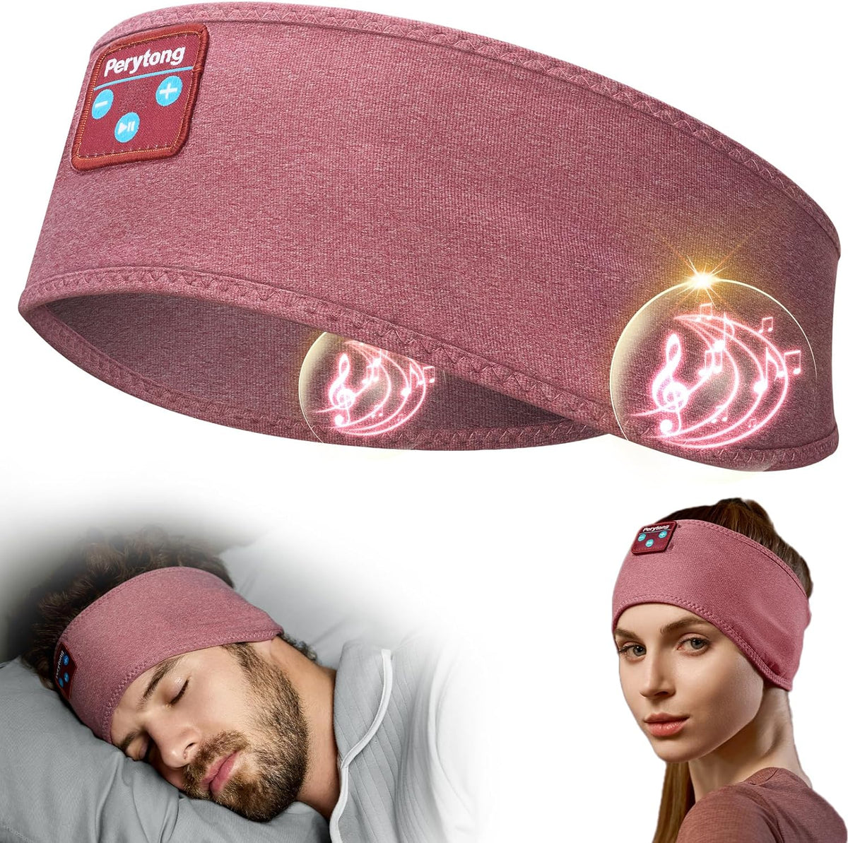 Perytong Sleep Headphones Bluetooth 5.4 Headband Headphones, Wireless Earphones Music Sleep Earbuds for Side Sleepers Sleeping Eye Mask for Women Men Workout Running Cool Unique Gifts