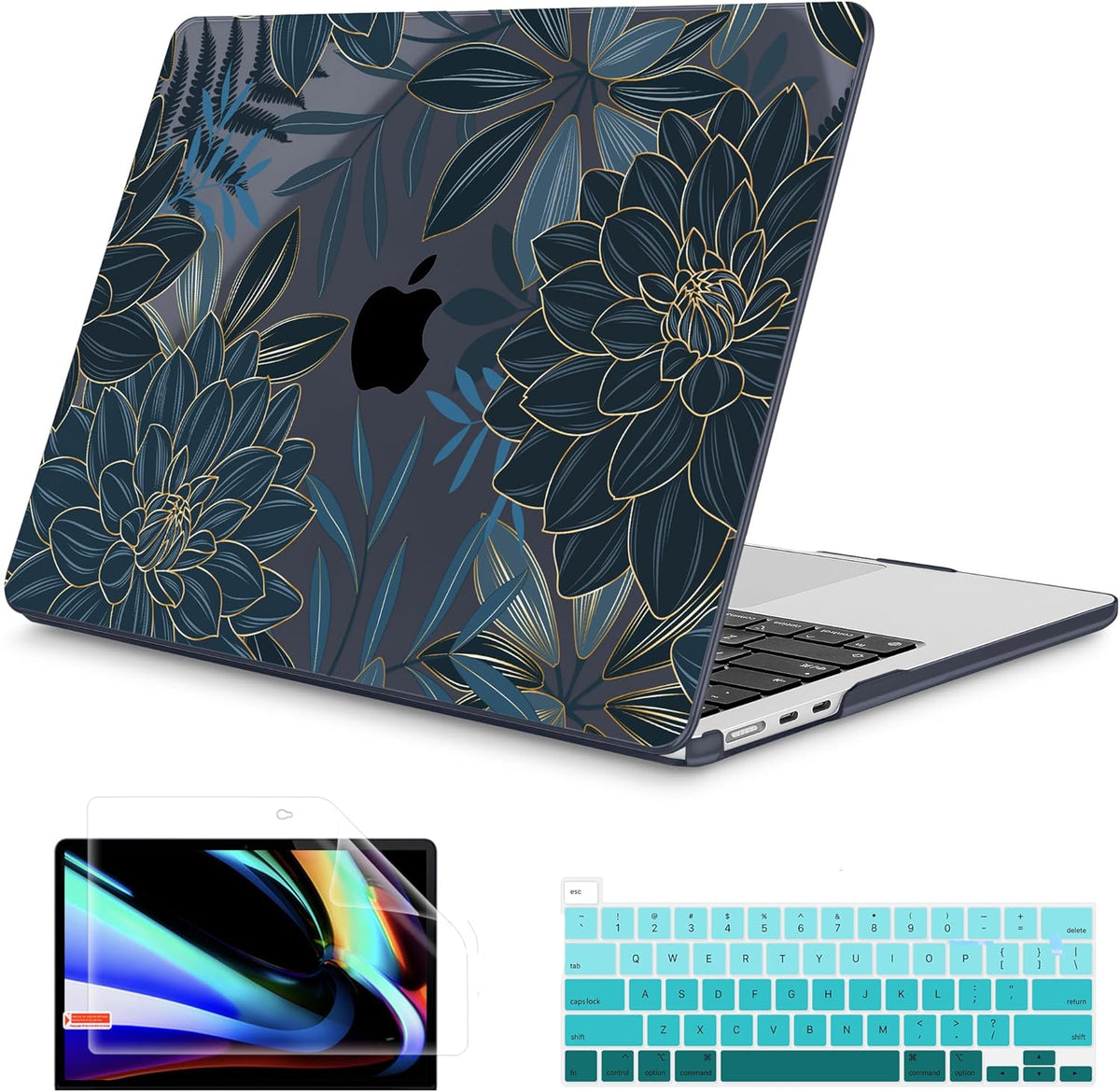 Mektron for 2025 M4 MacBook Air 13.6 Inch A3240 Case Fits 2023 A2681 M2 2024 A3113 M3 Chip with Liquid Retina Display, Printed Plastic Hard Shell Cover for MacBook Air 13.6", Dahlia Flower C035