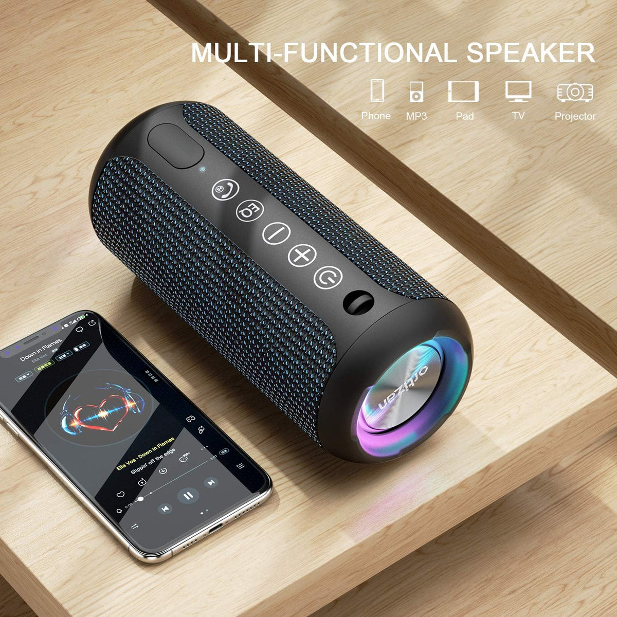 Ortizan Portable Bluetooth Speakers, IPX7 Waterproof Wireless Speaker with 24W Loud Stereo Sound, Outdoor Speaker with Bluetooth 5.3, Deep Bass, RGB Lights, Dual Pairing, 30H Playtime for Home, Party