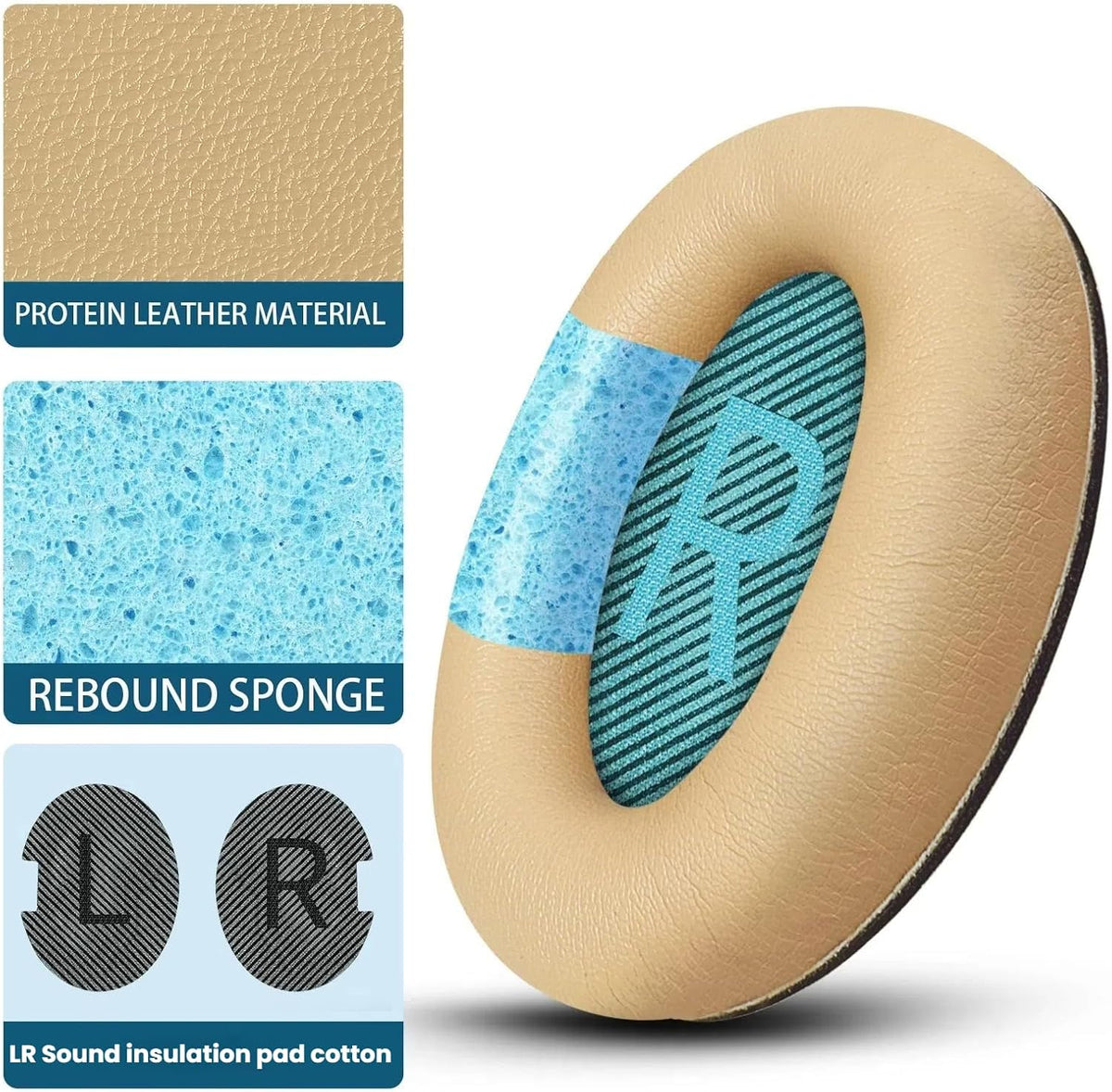 Headphones Replacement Ear Pads, Protein Leather earpad Cushions for Bose AE2/QC15/QC25 Headphones, Replacement Earpads, Softer Memory Foam - Apricot