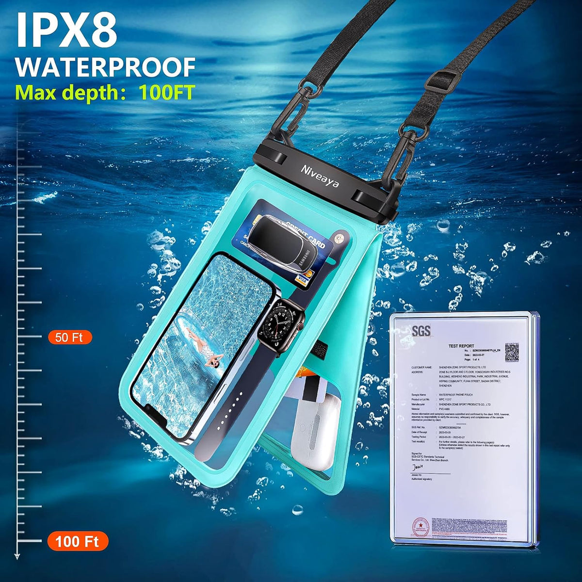 Niveaya [Up to 10.5"]Waterproof Phone Pouch - 2 Pack, Waterproof Phone Lanyard Case with iPhone 16/15/14/13/12 Pro Max up to 9.5", Phone Dry Bags for Vacation Beach Pool Kayak Cruise Travel Essentials