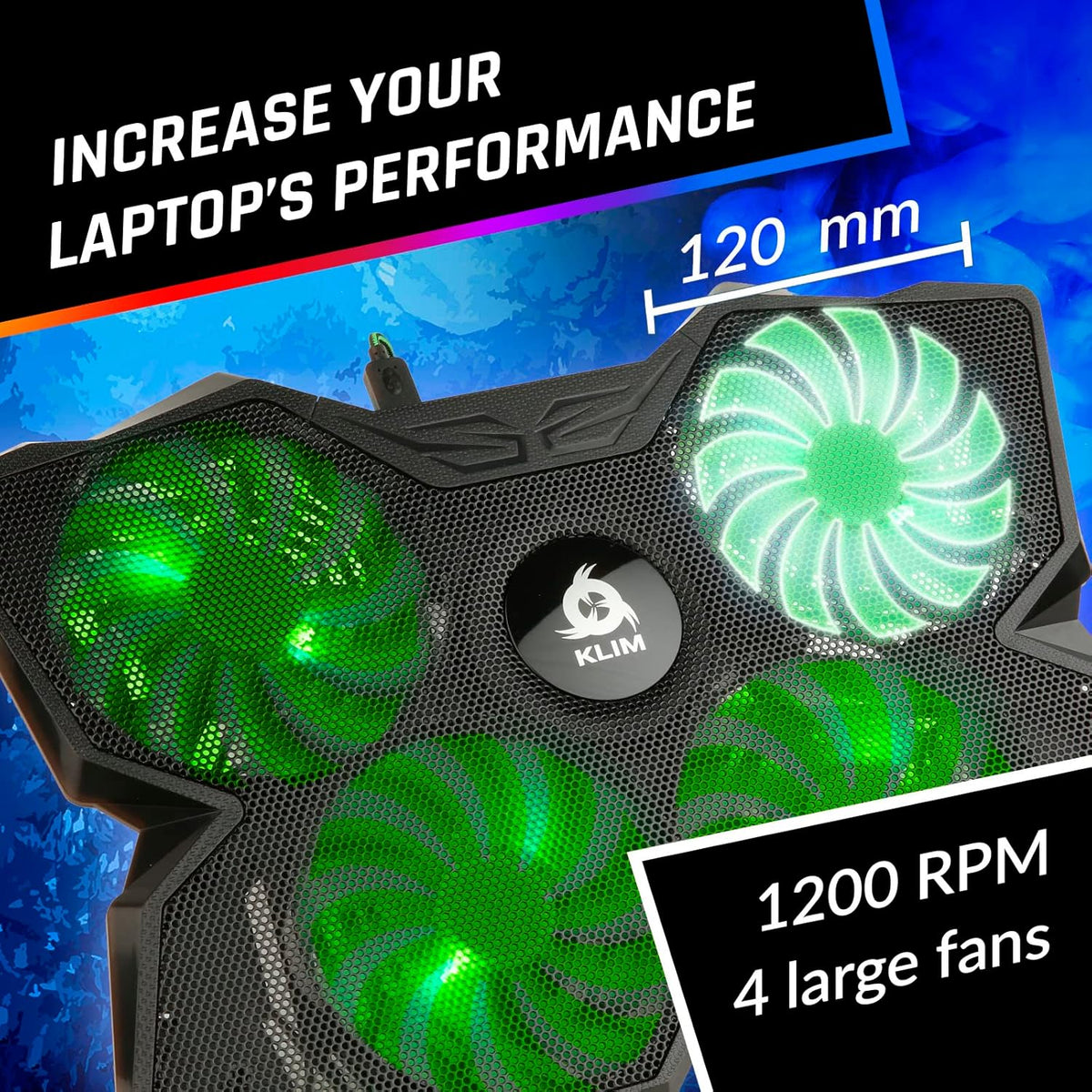 KLIM Wind Laptop Cooling Pad - Support 11 to 17 Inch Laptops, PS4-4 Fans - Light, Quiet, Powerful Cooling - Gamer USB Slim Portable Laptop Stand - New 2021 Version - Green