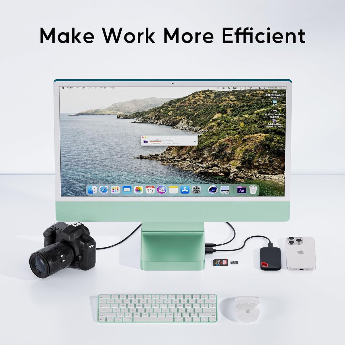 USB C HUB for iMac 24 inch 2021/2023/2024, USB Hub Adapter iMac Accessories for iMac M1/M3/M4 with USB C 10Gbps 3*USB A SD/TF, Docking Station Support Expand M.2 SSD (Not Included), Green