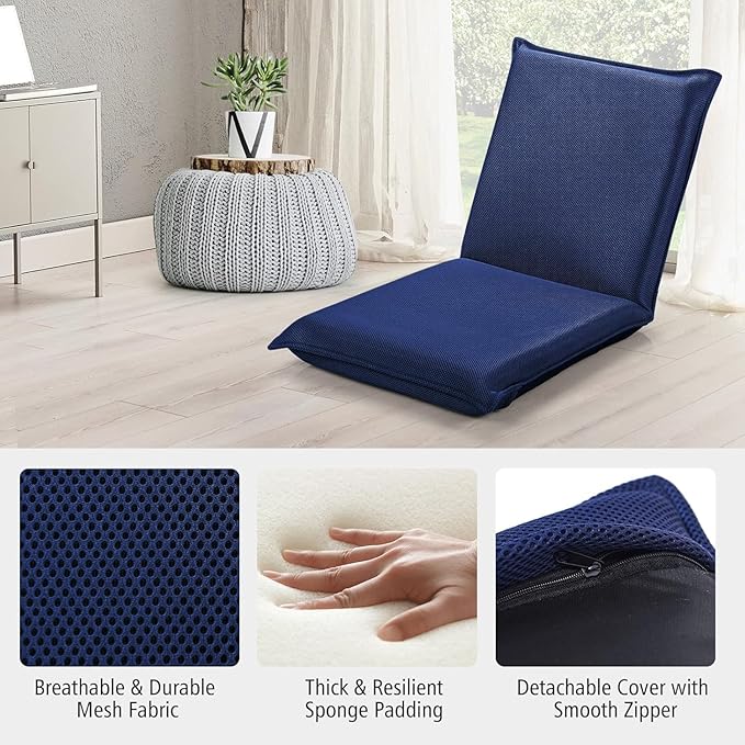 SIMOE Floor Chair 6-Poistion Adjustable Floor Lazy Sofa Chair Video Gaming Chair with Back Support for Meditation Reading Watching TV Folding Padded Sleeper Bed