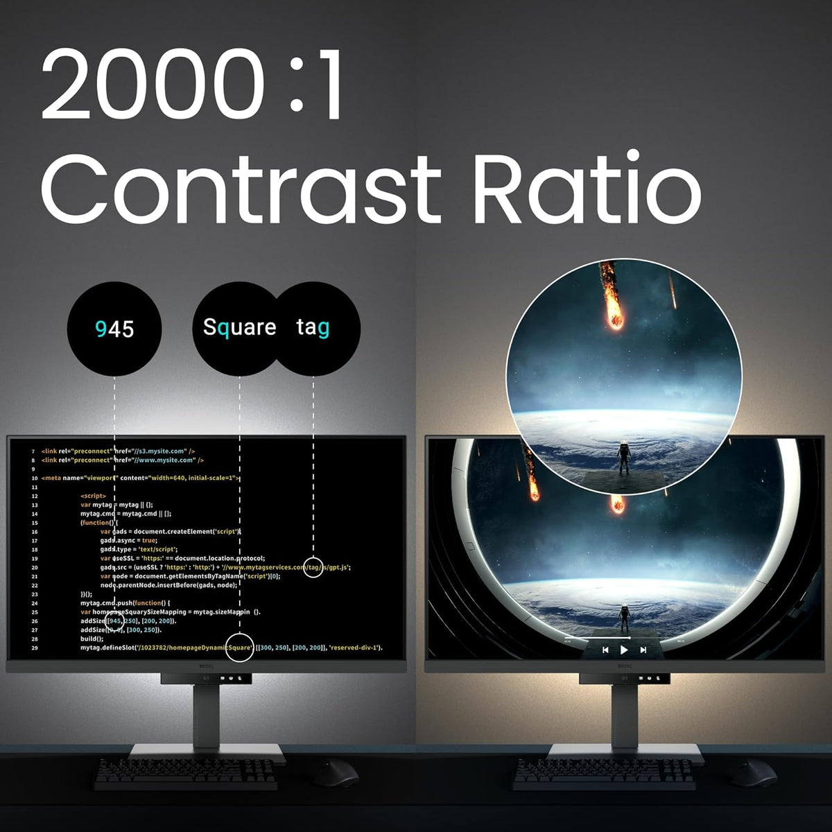 BenQ RD320U 32” 4K 3840x2160 Programming Monitor with 2000:1 Contrast Ratio, Nano Matte Panel, Backlight, 90W USB-C, Coding Modes, Night Hours Protection, Ergonomic Design, and Eye-Care Technology