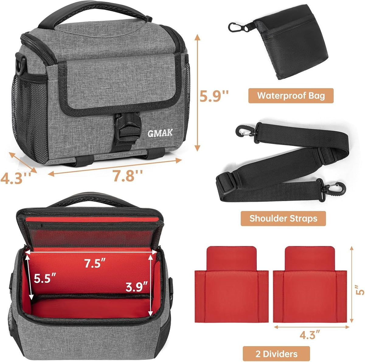 GMAK 9'' 4.7'' 7.5'', Camera Bag for Photographers, Anti-shock Camera Shoulder Bags with Water-resistant Rain Cover