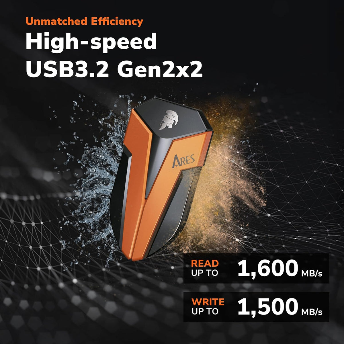 DATO 1TB External SSD, ARES Amber Shield Portable SSD w/LED, Up to 1600/1500 MB/s, OTG-Supported, Waterproof USB 3.2 Gen 2x2 Type C Rugged External Solid State Drive