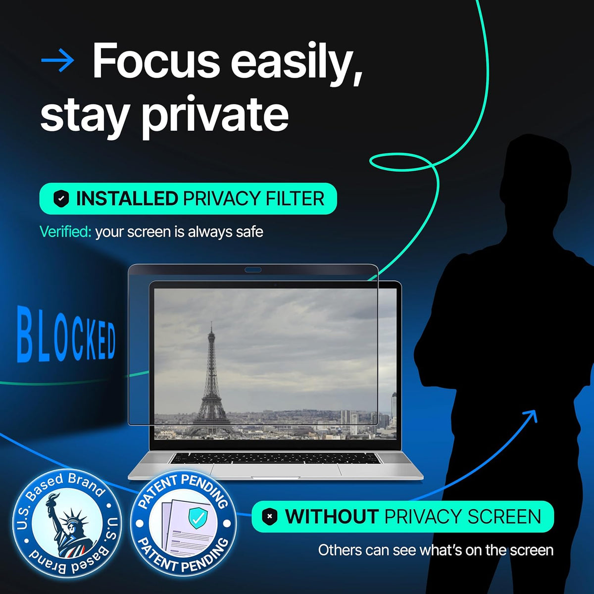 Magnetic Privacy Screen Compatible with MacBook Air 13" 2016, 2017, 2018, 2019, 2020, 2021, 2022, 2023, M1, M2 Anti-Blue Light Laptop Screen Protector Filter Blue Light Blocking Filter