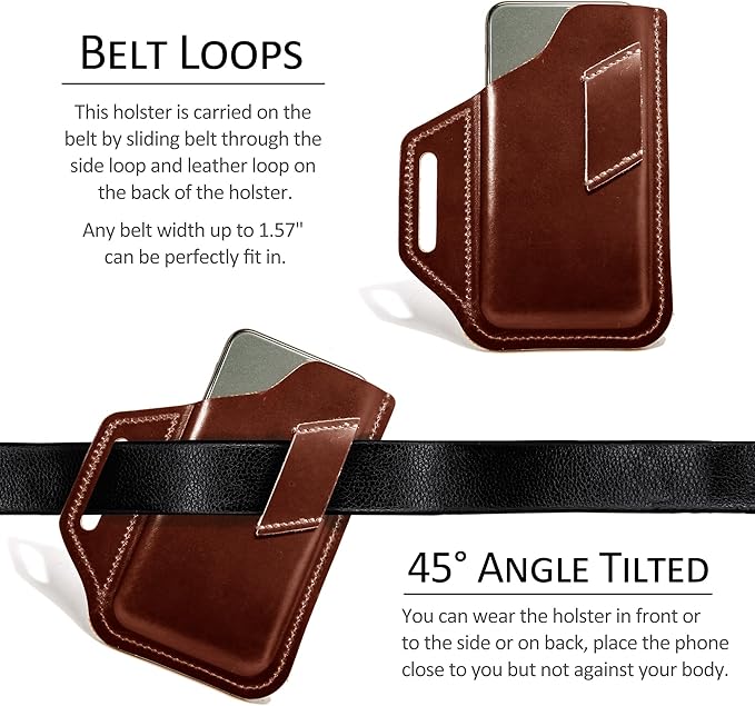 TobbinGear Leather Belt Phone Pouch, Left Handed Leather Cell Phone Holster, Universal Phone Case with Belt Loops, for Men and Women Coffee Medium