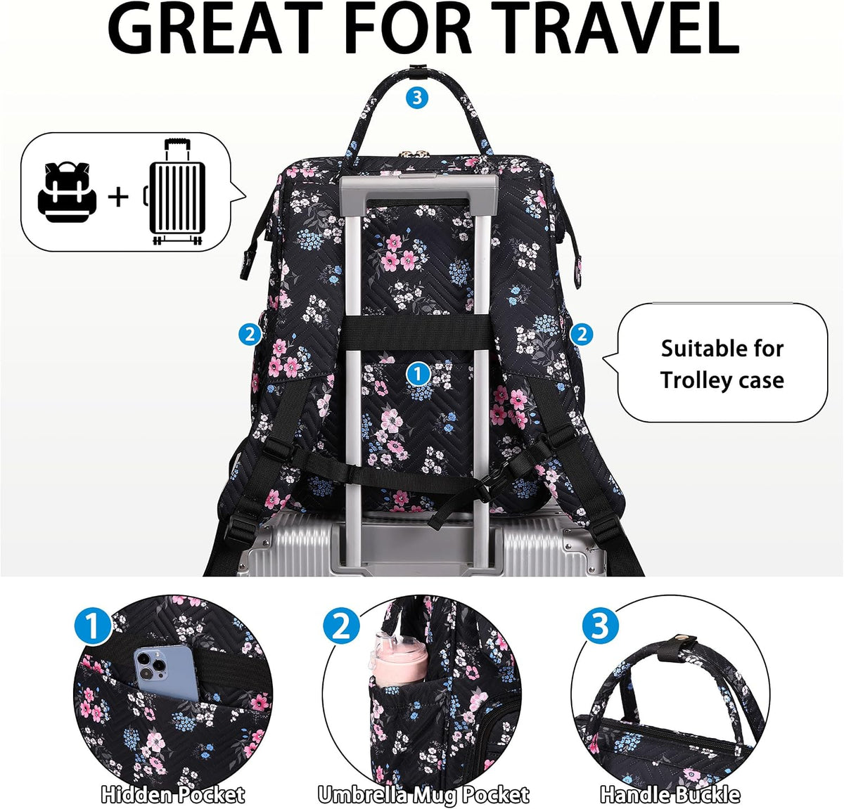 Backpack Commuter Daypack 15.6 Inch Hidds Laptop Purse for Women, Work Business College School Computer Bag Large Girls