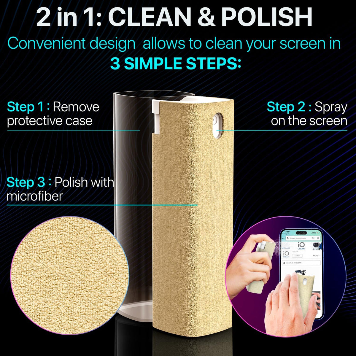 Mini Screen Cleaner Finger Proof Spray for Smartphones, iPads, MacBooks, Laptops, Car Screens, Touchscreens 3 in1 Mist Cleaner, Microfiber Cloth and Protective Cover (Rose)
