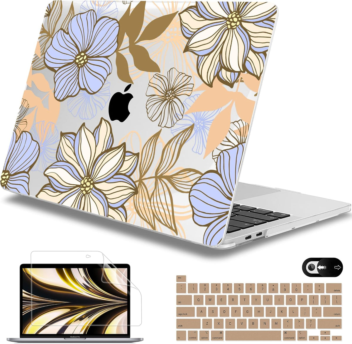 Mektron for MacBook Pro 13-inch Case 2022 2021 2020 Release A2338 M2 M1 A2289 A2251, Printed Plastic Hard Shell Cover for New MacBook Pro 13.3-inch Touch Bar Fits Touch ID，Abstract Floral