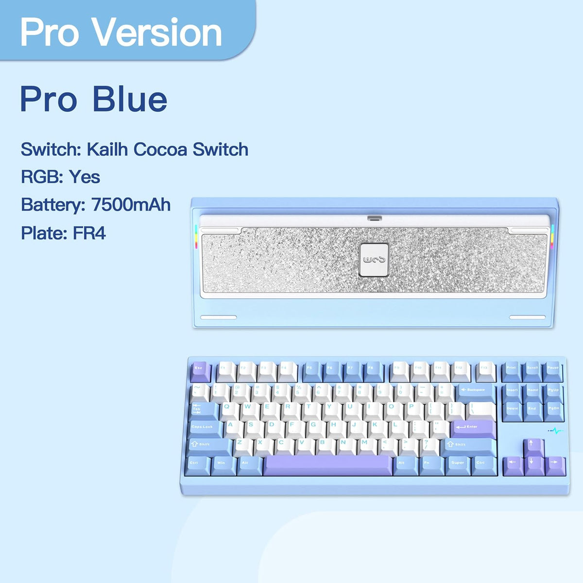 KEEBMONKEY WOBKEY Crush 80 Reboot CNC Aluminum 5-Second Quick-Release Triple-Mode Connectivity Mechanical Keyboard with Superior Acoustics (Pro Blue)