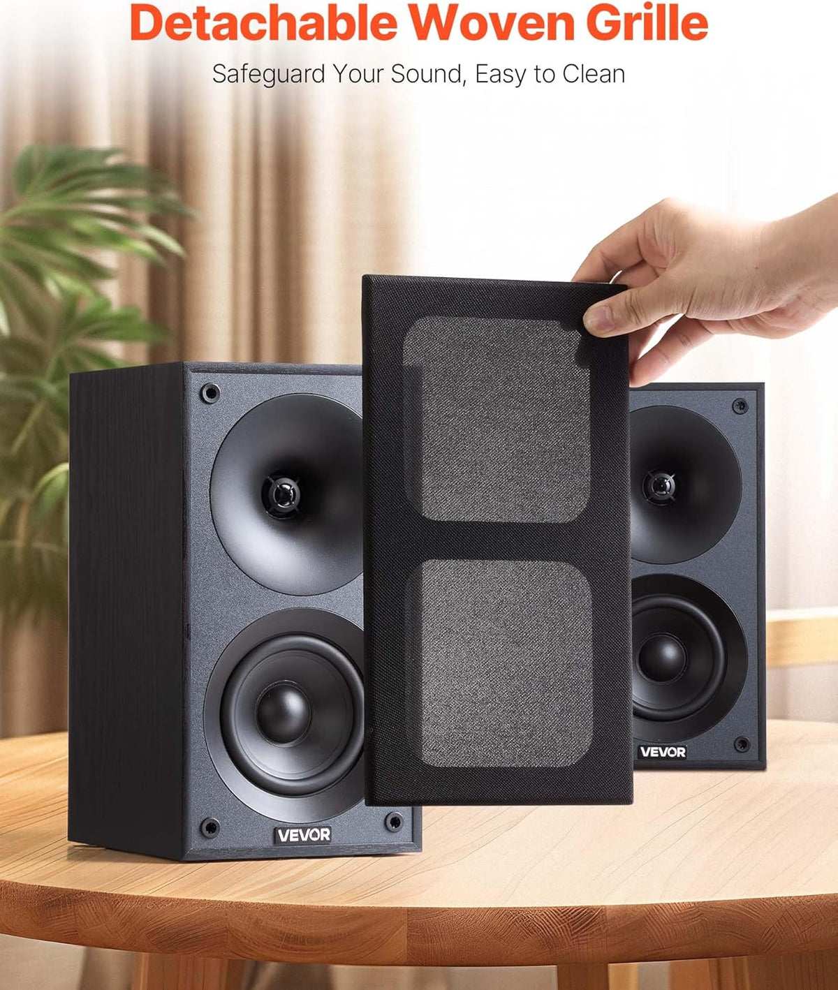 VEVOR Passive Bookshelf Speaker, 300W, Book Shelf Stereo Speakers with 4-Inch Woofer and 1-Inch Tweeter, Detachable Grille, 70Hz-20KHz Frequency Response, Wooden Enclosure, for Home Theater (1 Pair)