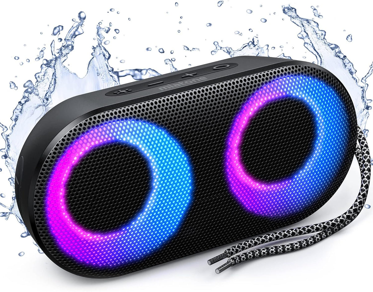 MIATONE Drum Shower Speaker with LED Lights, IPX7 Waterproof Bluetooth Speaker, 15W Loud Sound, Bluetooth 5.3, 24H Playtime, Portable Speaker for Bathroom, Shower, Pool, Beach, Teen Boys Girls Gifts