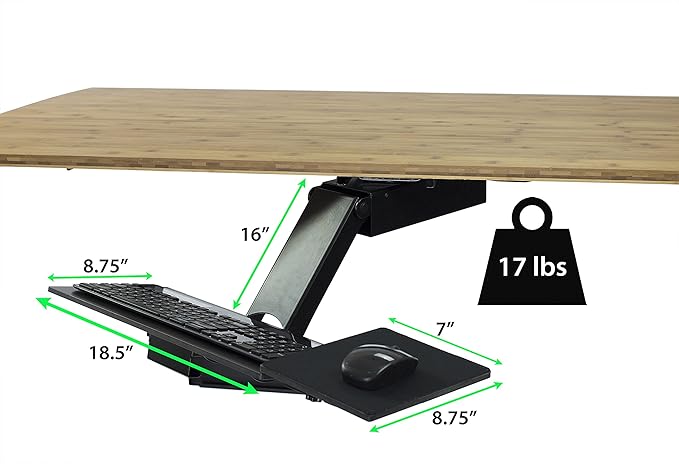 Uncaged Ergonomics KT2-b Under-Desk Adjustable Height & Angle Sit to Stand Up Keyboard Tray with negative tilt Best standing desk computer keyboard holder drawer