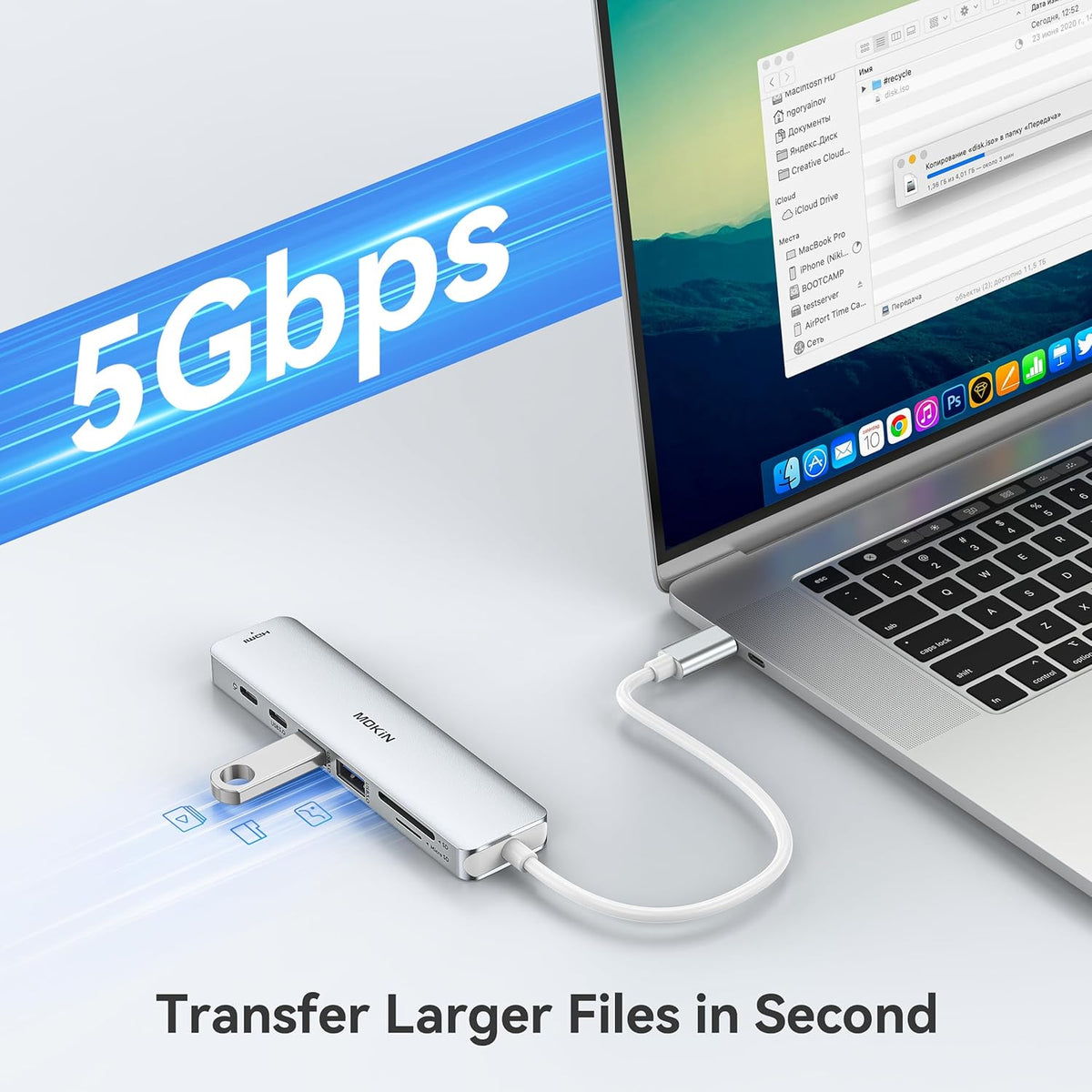 MOKiN 7 in 1 USB C Dongle with HDMI, SD/TF Card Reader, Data Port, 100W PD, 2 USB 3.0 for MacBook Pro/Air, Dell XPS, Lenovo Thinkpad
