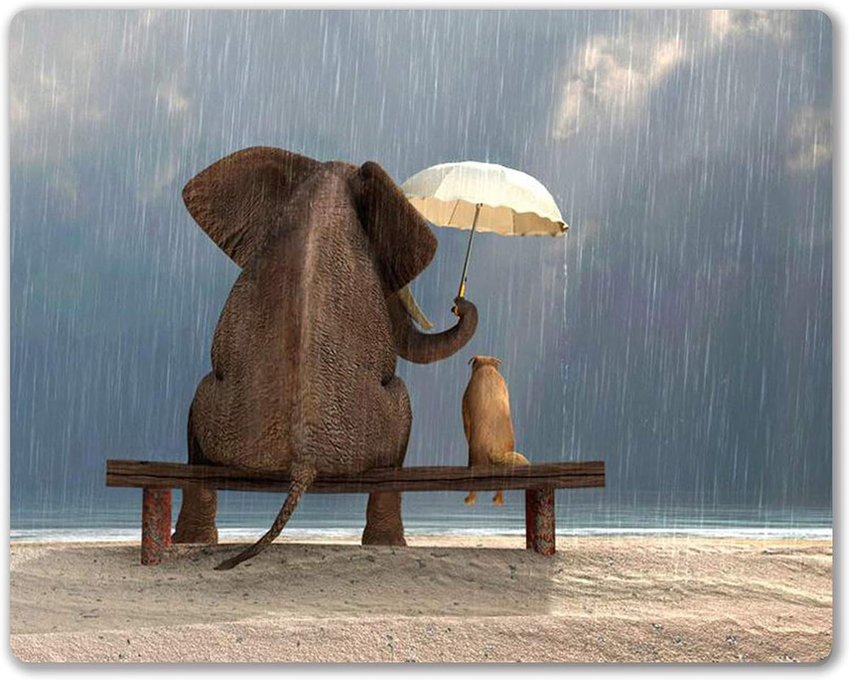 Elephant and Dog Mouse pad Personalized Computer Mouse Pads Office Decoration Accessories Gift Non-Slip Rubber Mousepad for Laptop 9.5 x 7.9 in