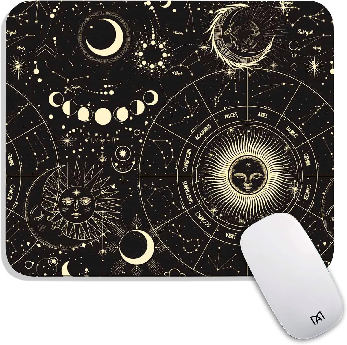 Square Mouse Pad Moon Sun, Personalized Premium-Textured Custom Mouse Mat Design, Washable Mousepad Cloth, Non-Slip Rubber Base Computer Mouse Pads for Wireless Mouse