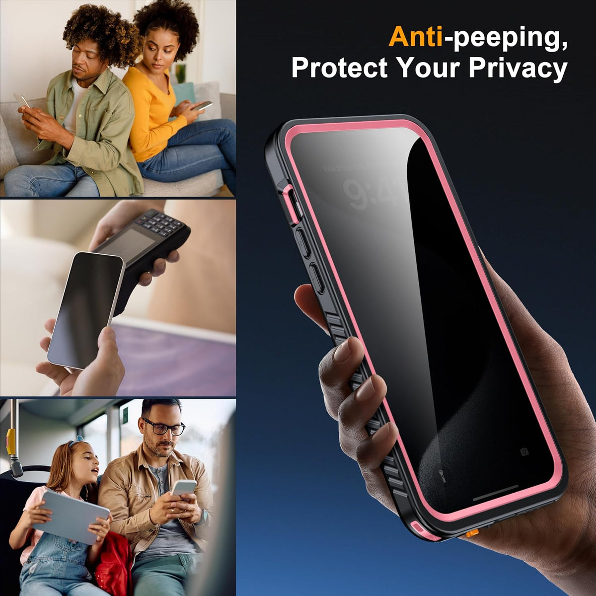 for iPhone 15 Pro Max Case Waterproof - Built-in Privacy Screen Protector & HD Screen Protector [IP68 Underwater] Shockproof Dustproof Full Body Protection iPhone 15 Pro Max Phone Case