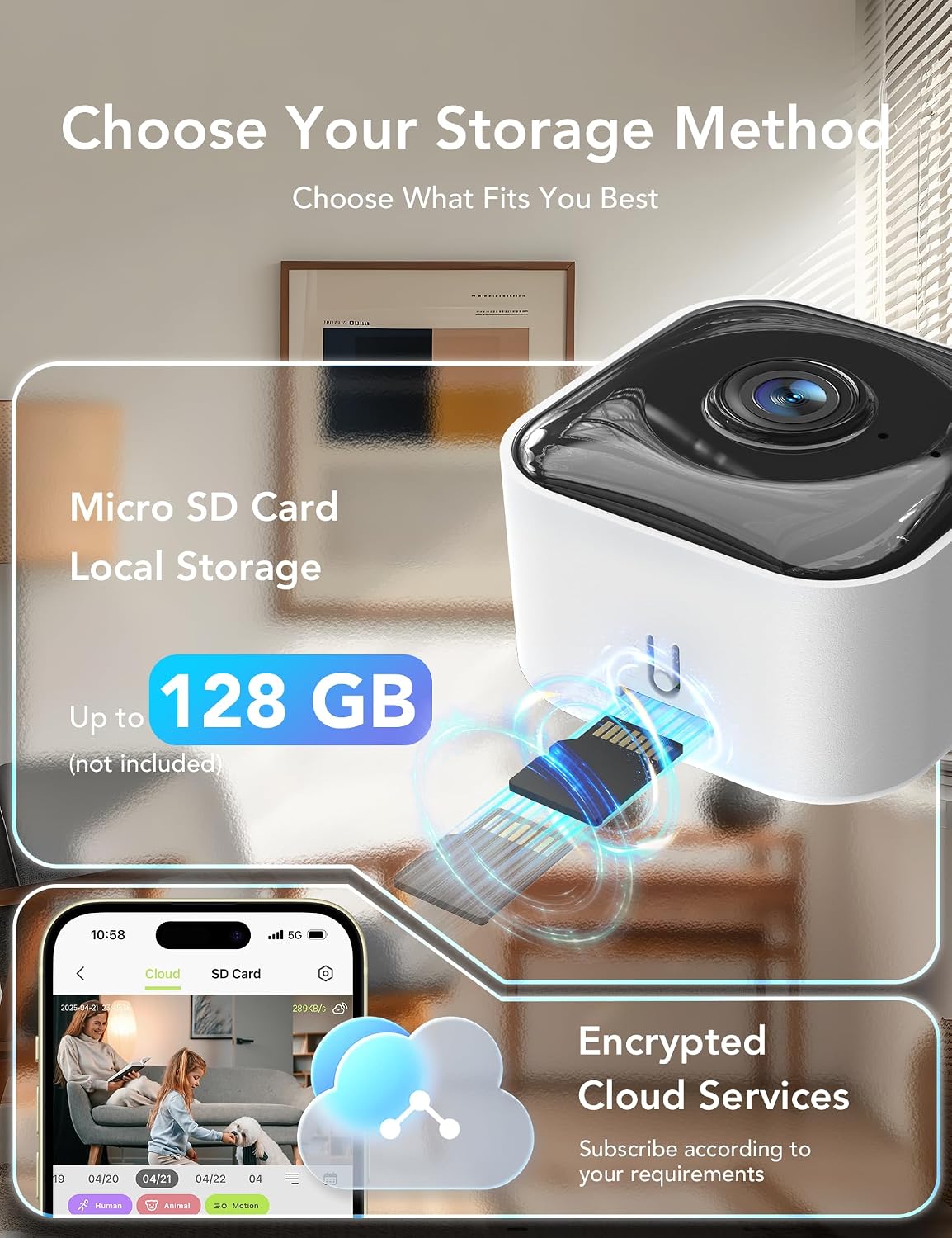 GNCC 2K 2.4G/5G 2 4Pack Cameras for Home Security Indoor, Pet Cam with Phone App, Mini Dog Camera w/Motion Detection