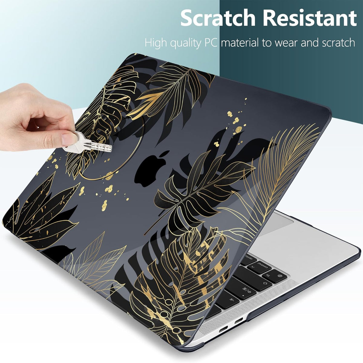 TWOLSKOO Compatible with MacBook Pro 13 inch Case 2023-2016 A2338 M2/M1 A2251 A2289 A2159 A1989 A1706, Plastic Hard Shell Cover & Keyboard Skin & Screen Protector - Golden Tropical Leaf