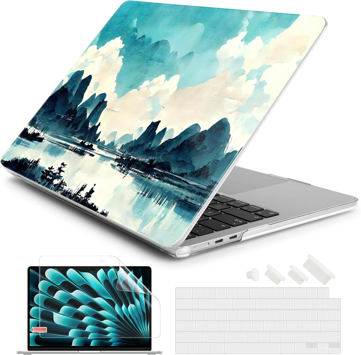 Batianda Premium Case for New MacBook Air 15 inch 2025 M4 2024 2023 with M3 M2 Chip Model A3241/A3114, Designed Protective Plastic Hardshell & Keyboard Cover & Screen Protector, Landscape Painting