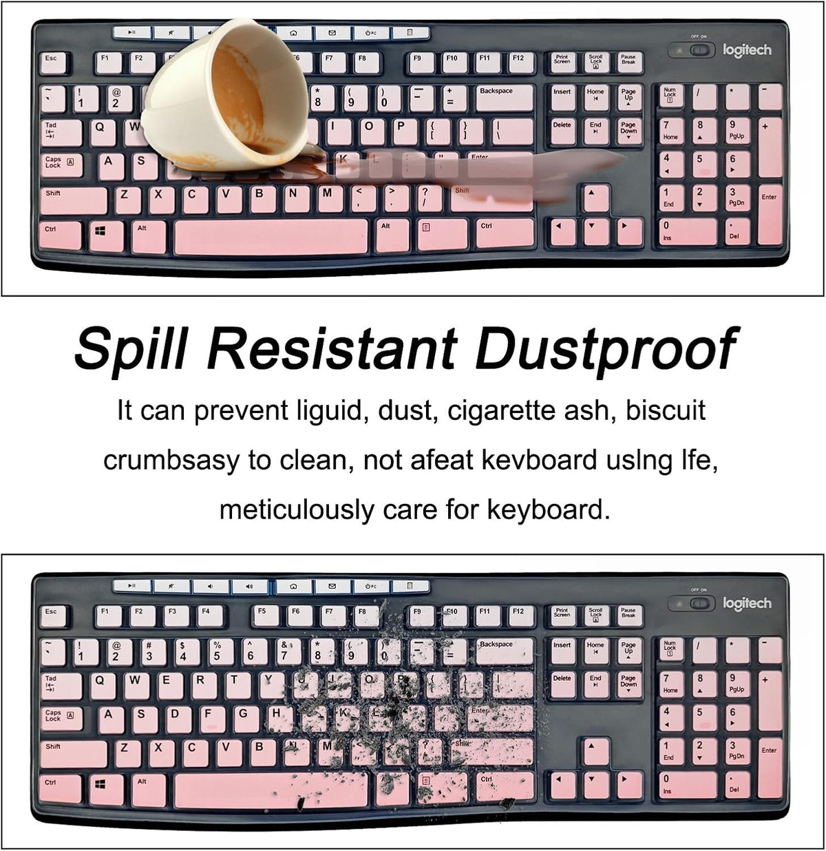 Keyboard Cover Silicone for Logitech K200 K260 K270, Keyboard Cover for Logitech K200 K260 K270 Ergonomic Wireless Keyboards, MK200 MK260 Keyboard Skin Waterproof Dustproof (Gradient Pink)