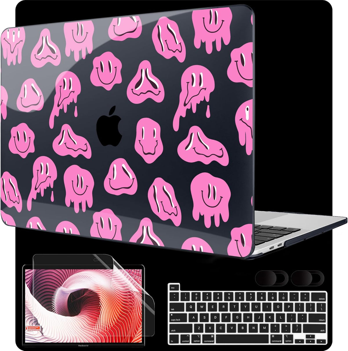 MEEgoodo Case for MacBook Pro 13 inch Case 2022 2021 2020 New A2338 M2/M1 A2251 A2289, Laptop Hard Shell with Keyboard & Camera Cover Compatible with 13 inch MacBook Pro, Pink Groovy Emoji