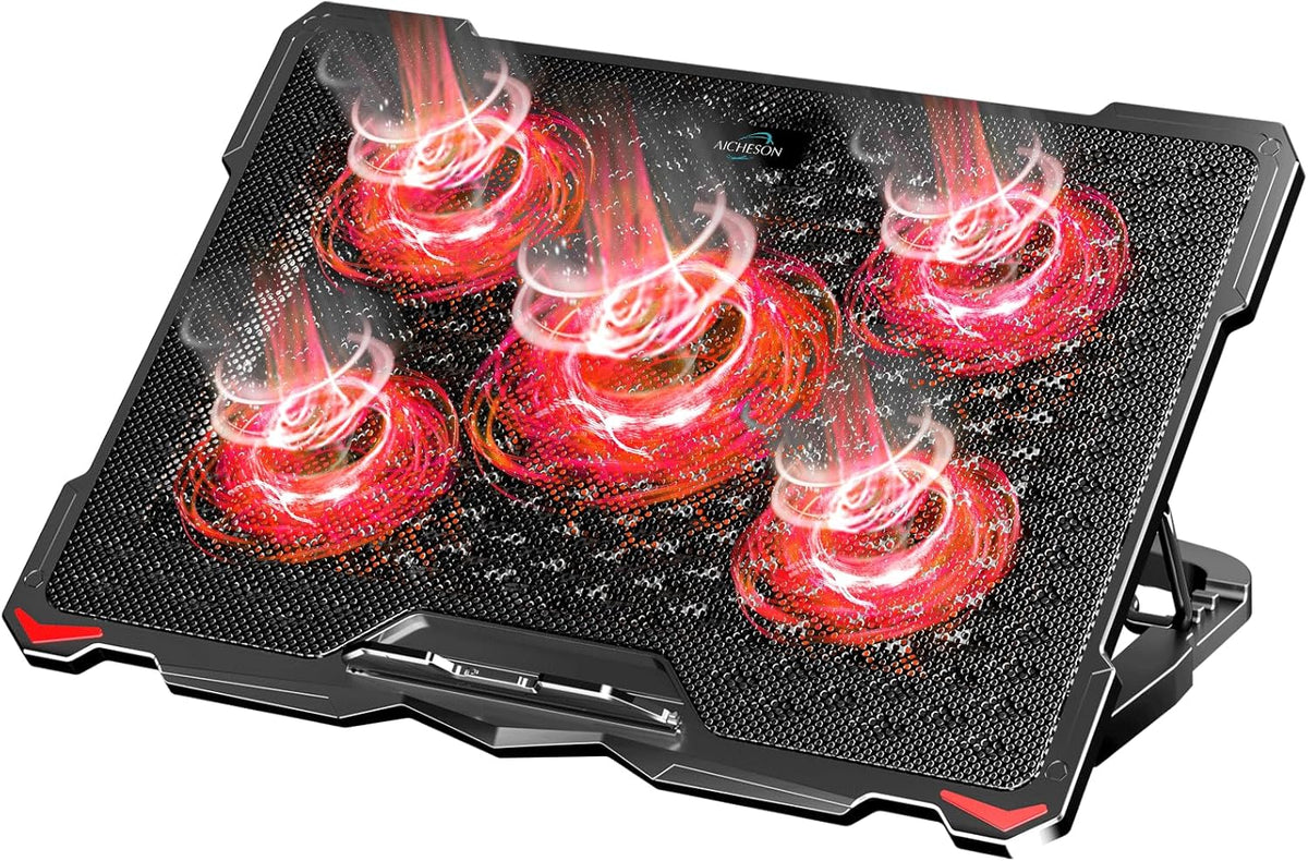 AICHESON Laptop Cooling Pad for 17.3" Notebook, Red 5 Fans