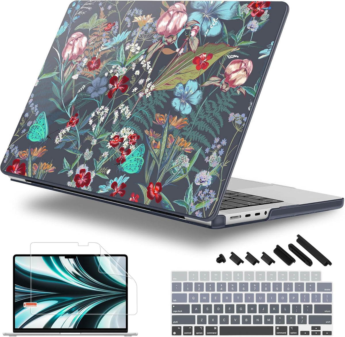 for MacBook Pro 16 inch Case 2021 2022 2023 2024 Release A3186 A3403 M4 A2991 M3 A2780 M2 A2485 M1 Pro/Max, Hard Shell Case with Screen Protector & Keyboard Cover, Flowers & Herbs