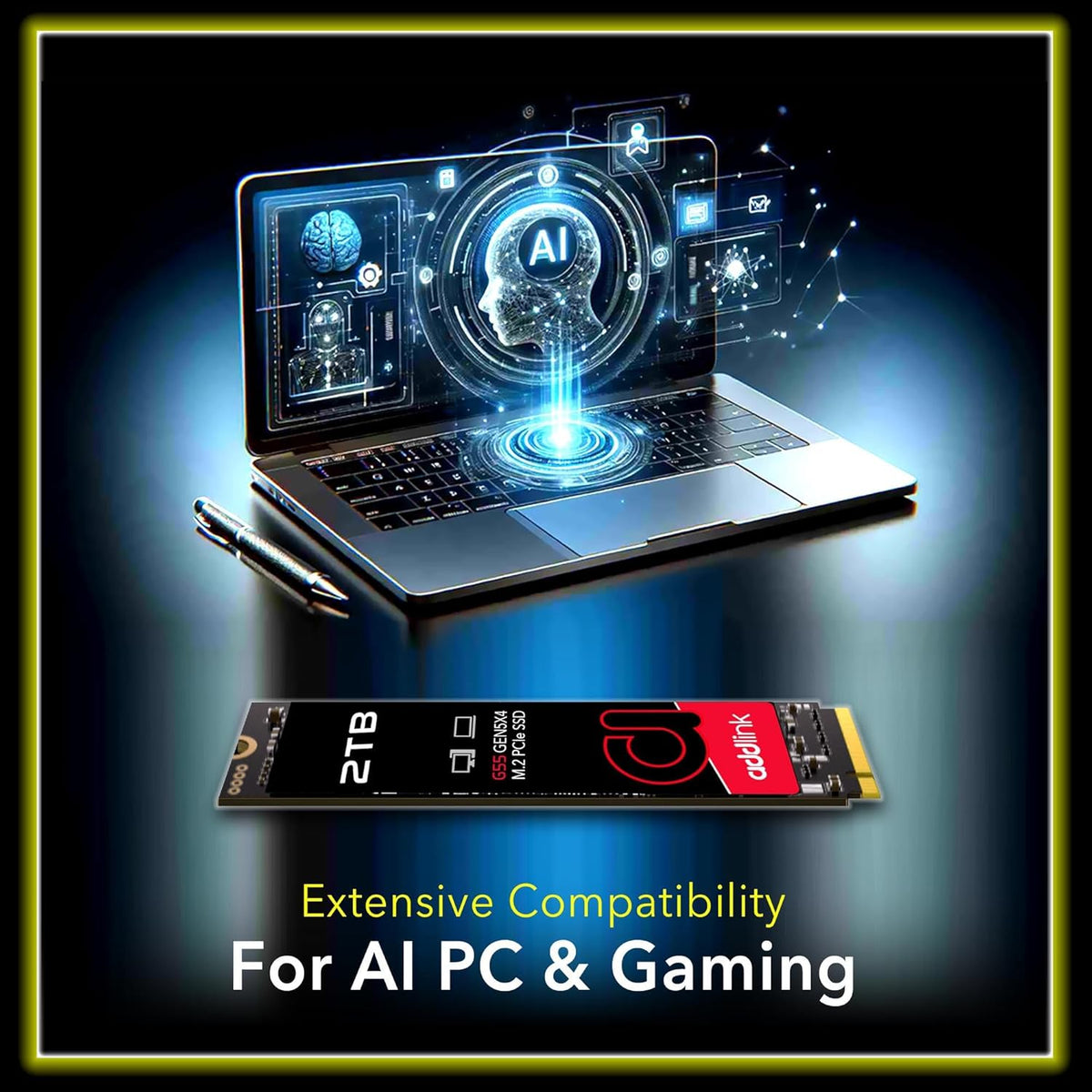 Addlink G55 2TB PCIe 5.0 Gen5 NVMe M.2 SSD- Up to 10,300 MB/s - PC Gaming Upgrade, Photography, Video Editing & Design - Internal Solid State Drive (ad2TBG55M2P)