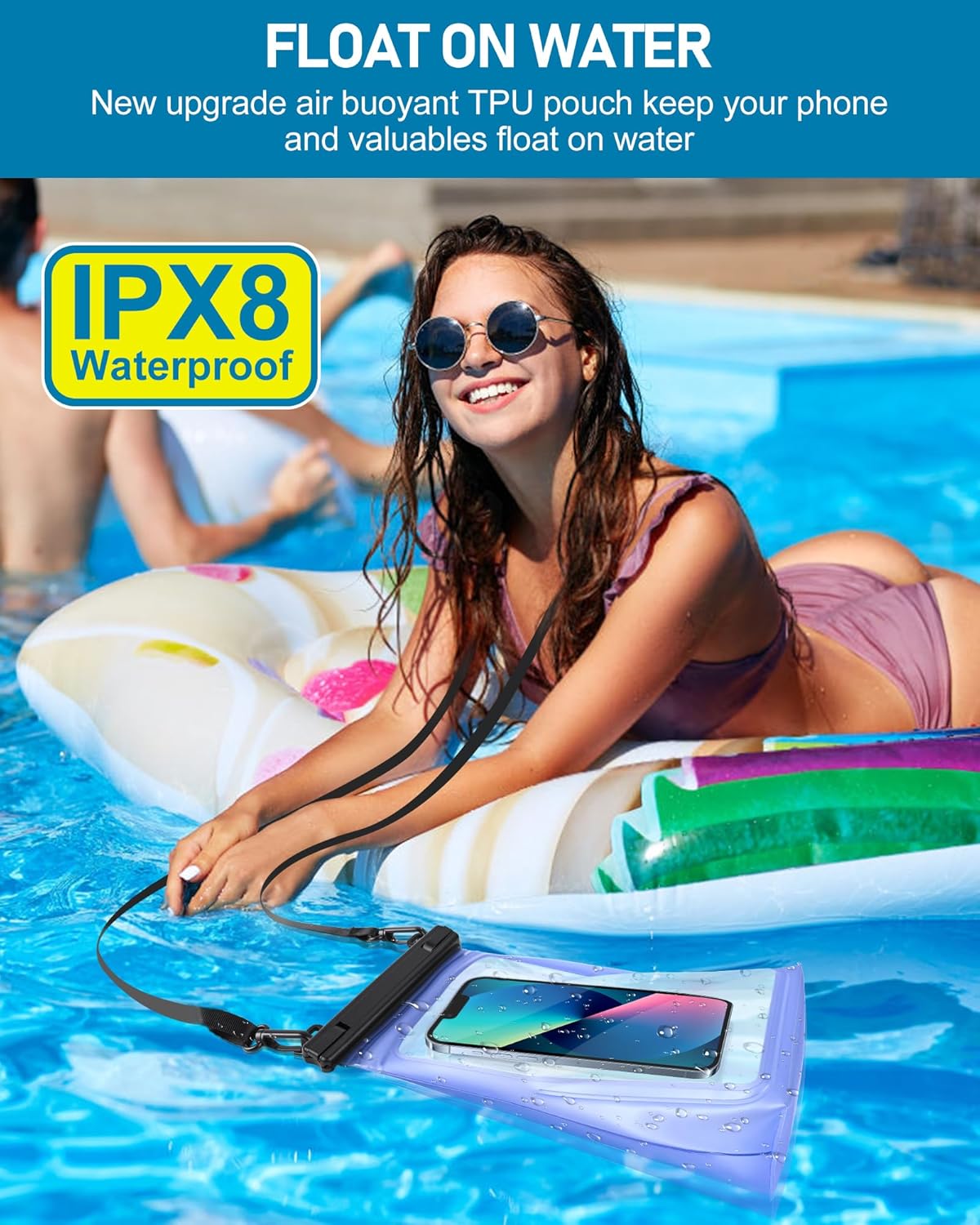 Large Waterproof Phone Pouch, Floating Dry Bag for iPhone 15 14 13 12 11 Pro Max Galaxy S22 S21 Waterproof Bag Sunscreen Glasses Storage Universal Dry Pouch for Swimming Rafting Boating