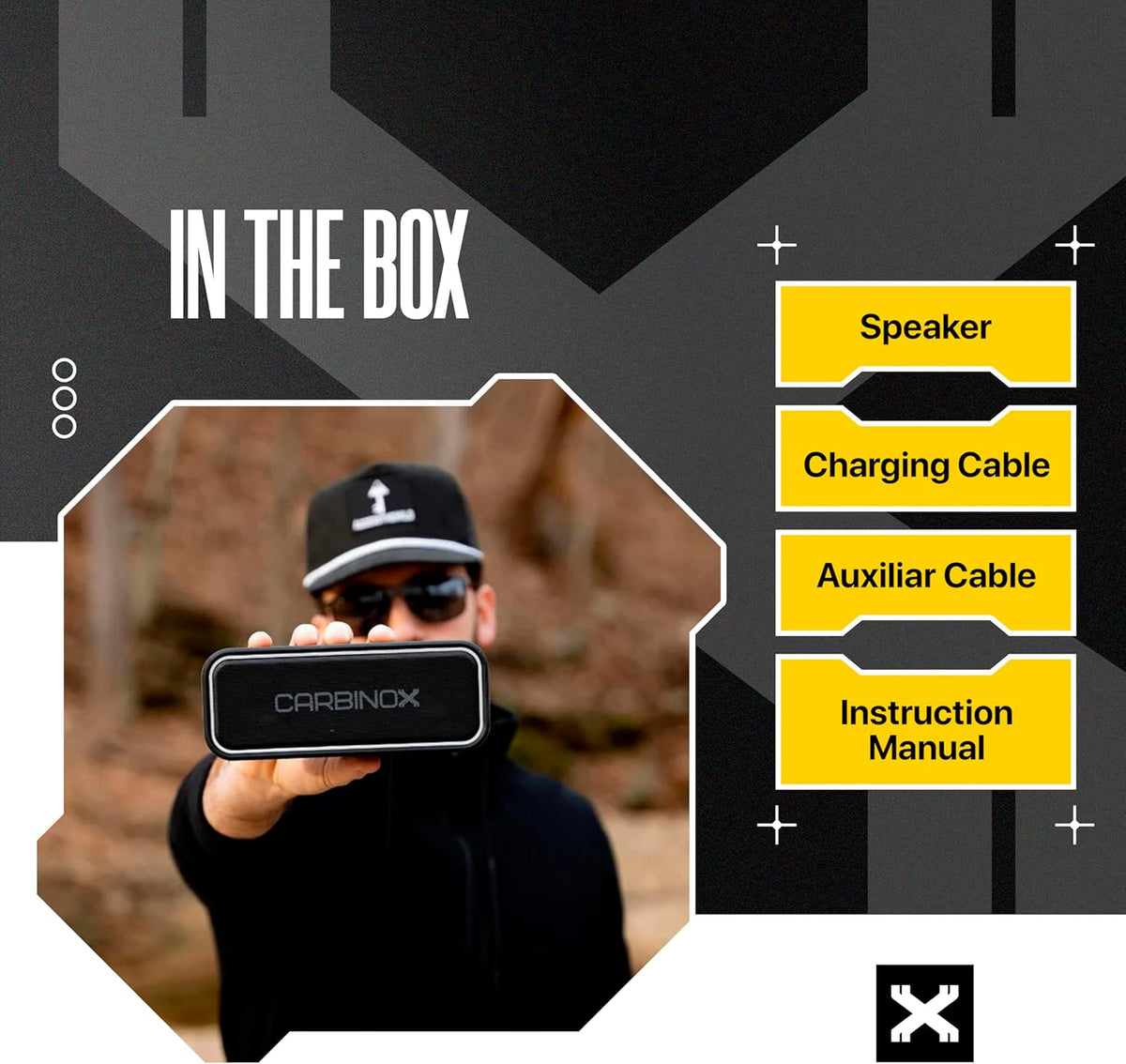 CARBINOX Portable Bluetooth Speaker with IPX7 Waterproof, Type-C Fast Charging, 3D Surround Sound, 18m Range, Black