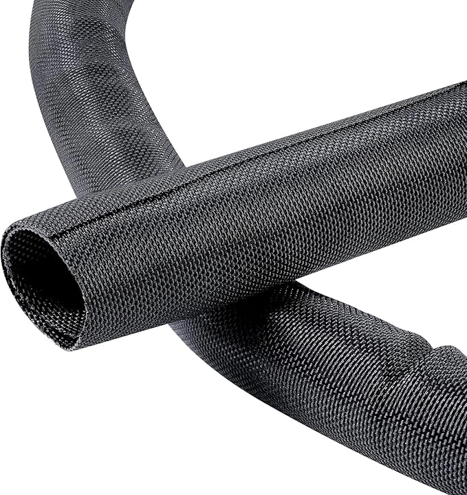 BuyUneed Black Split Braided Cable Management Sleeves 1inch -15Feet
